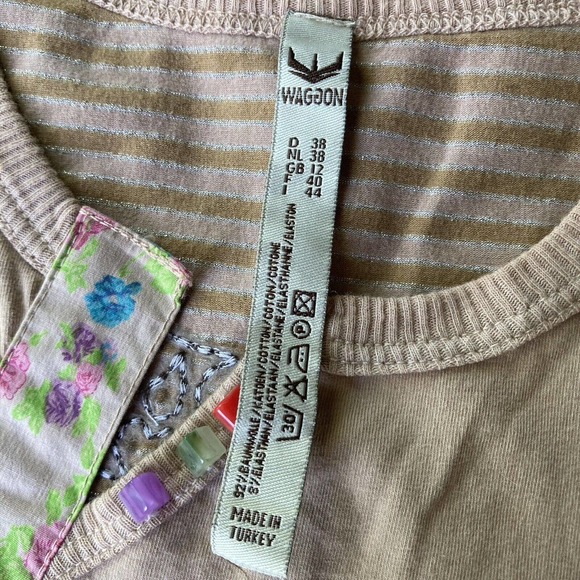 Waggon Womens Top Sz Med Colorful Beaded Gems Embroidered Floral Peace RARE - Picture 6 of 11